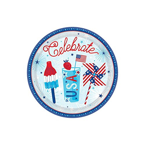 Amscan 741949 Party Supplies Celebrate USA Square Plates, 7", 7", Multi