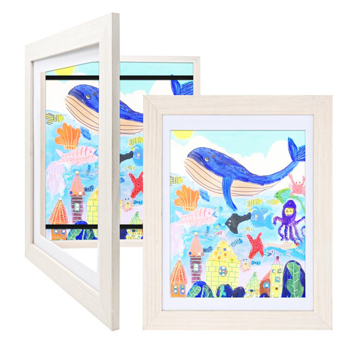KINLINK 9x12 Kids Art Frmes Set of 2, Kids Artwork Frames Changeable with Acrylic Front Opening Holds 50 Pictures, Art Frames for Kids Artwork with Mat or without Mat, White KINLINK 9x12 Kids Art Frmes Set of 2, Kids Artwork Frames Changeable with Acrylic Front Opening Holds 50 Pictures, Art Frames for Kids Artwork with Mat or without Mat, White