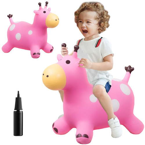 Bouncy Cow Toy,Kid Jumping Cow Toy, Kid Favorite Jumping Toy.Perfect for Birthday, Bouncy Cow Pink.