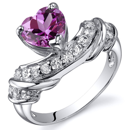 Peora Created Pink Sapphire Floating Heart Ring for Women in Sterling Silver, Statement Solitaire Design, 1.75 Carats total, Comfort Fit, Size 7