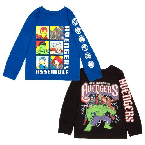 Marvel Spider-Man and Avengers Long Sleeve T-Shirt 2-Pack for Boys, Spiderman and Avengers Boys Long Sleeve Tees Bundle Set (Size 5/6, Black/Royal)