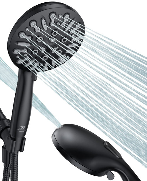 JDO Shower Head with Handheld, High Pressure Handheld Shower Head 8 Settings, Detachable Shower Head Set with Stainless Steel Hose and Shower Bracket (Matte Black)
