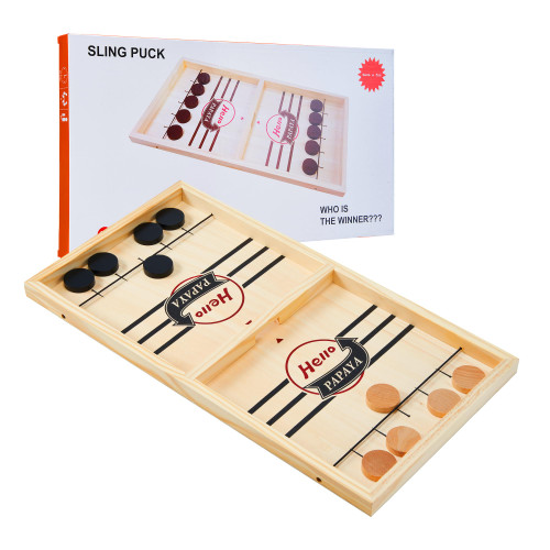 HELLO PAPAYA Fast Sling Puck Game,Wooden Hockey Shot Game, Foosball Table Winner Game,Desktop Battle Slingshot Game,Parent-Child Interaction Family Games Toys,Kids