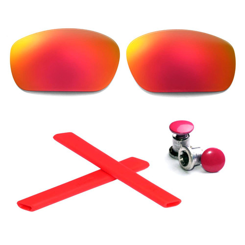 Walleva Polarized Lenses + Rubber + Bolt For Oakley Jawbone - Multiple Options Available (Fire Red Lenses + Red Rubber + Red Bolt)