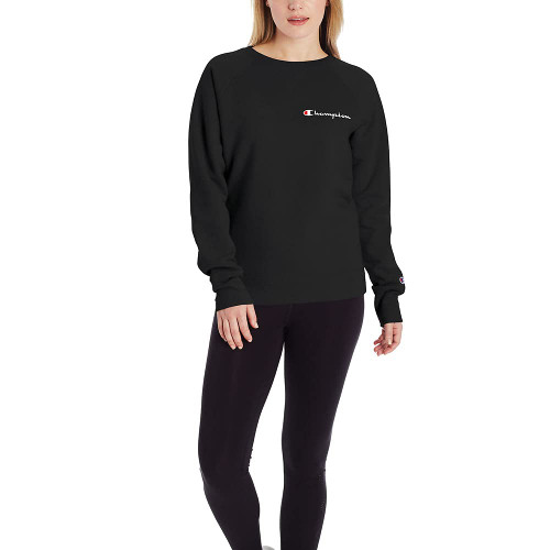 Champion womens Powerblend Crew, Left Chest Script Sweatshirt, Black-y08160, XX-Large US
