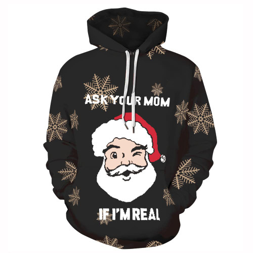 Cfanny Unisex 3D Ugly Christmas Sweater Sweatshirt Pullover Long Sleeve Hoodies,Black Santa Claus,XXL