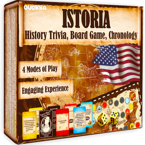 4in1 History Trivia Game for Adults - 500 Learning Cards Chronology Board Game - 2 + Players Educational Game for Family Night - Historic Personalities | History | Science | Culture