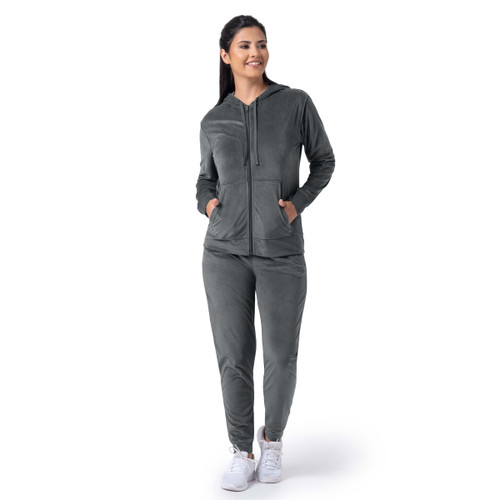 Wright's Women's Velour Tracksuit 2 Piece Zip Up Hoodie and Jogger, Grey, X-Large
