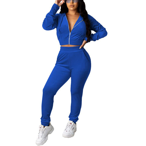PINSV 2 Piece Outfits Velour Tracksuit For Women Zip Up Hoodie Velvet Jogging Sweatsuit Workout Sets Solid Dark Blue M