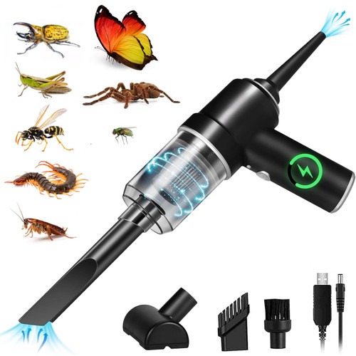 5 in 1 Handheld Vacuum and Blower Cordless Rechargeable Bug Vacuum Catcher for Insect Stink Bug Spider, Portable Vacuum Cleaner Strong Suction Bug Sucker for Car Kitchen Pet Hair, Dry & Wet Use, Black