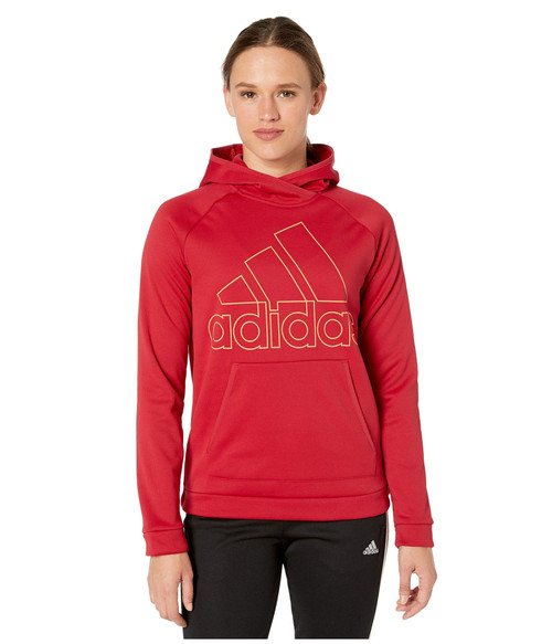 adidas Women's Team Issue Badge of Sport Hoodie, Active Maroon/Hi-Res Coral, X-Small