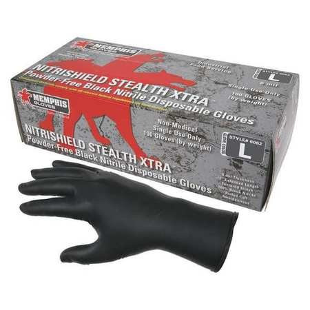 Gloves, 9-1/2"L, Nitrile, XL, Black, PR, PK100