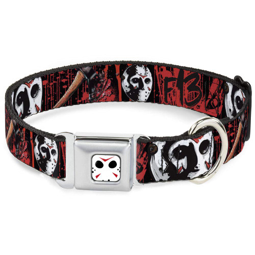 Buckle-Down Dog Collar Seatbelt Buckle Friday The 13th Jason Mask4 Axe Blood Splatter Black Red 18 to 32 Inches 1.5 Inch Wide,DC-SB-FRIA-WFRI001-1.5-L