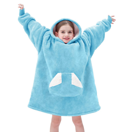 Touchat Wearable Blanket Hoodie, Oversized Sherpa Blanket Sweatshirt with Hood Pocket and Sleeves, Super Soft Warm Plush Hooded Blanket for Kids, One Size Fits All (Blue) Touchat Wearable Blanket Hoodie, Oversized Sherpa Blanket Sweatshirt with Hood Pocket and Sleeves, Super Soft Warm Plush Hooded Blanket for Kids, One Size Fits All (Blue)