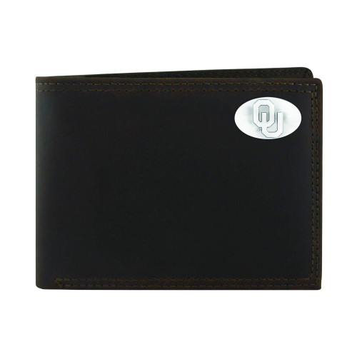 NCAA Oklahoma Sooners Light Brown Crazyhorse Leather Bifold Concho Wallet, One Size