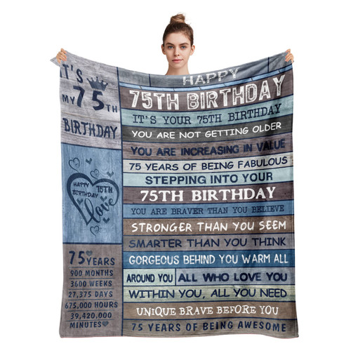 NAZZIUL 75th Birthday Gifts for Women/Men - 75th Birthday Gifts, 75 Year Old Blankets, Happy 75th Birthday Ideas for Mom Grandparents Throw Blanket 60"x50"