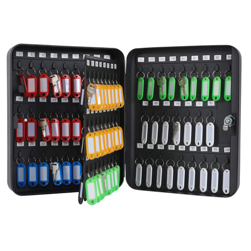 KYODOLED Key Cabinet Wall Mount,Locking Key Organizer,Key Lock Box with Key,Key Management with Key Lock,100 Key Hooks & Tags Key Lab,11.8"x9.4"x3.1" Black