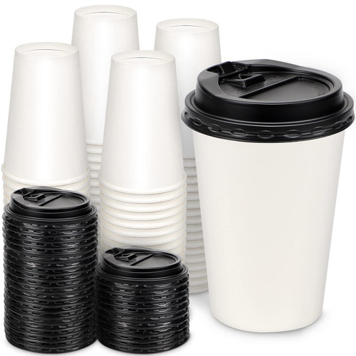 Naturecon 12 oz Disposable Coffee Cups: 150 Pack White Paper Cups With Lids, To Go Hot Coffee Cups for Home, Office and Cafes, Hot Beverage Cups for Coffee Tea Hot Chocolate