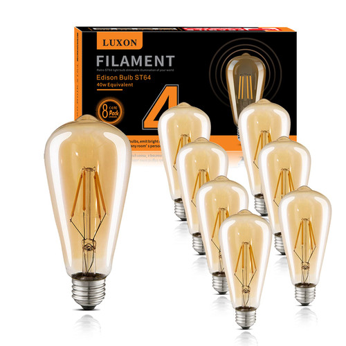 LUXON LED Edison Bulb,Dimmable,4Watt,Equivalent 40W,2700K Warm White,Amber Glass Antique Vintage Style Filament Edison Light Bulbs,E26 Base,8-Pack