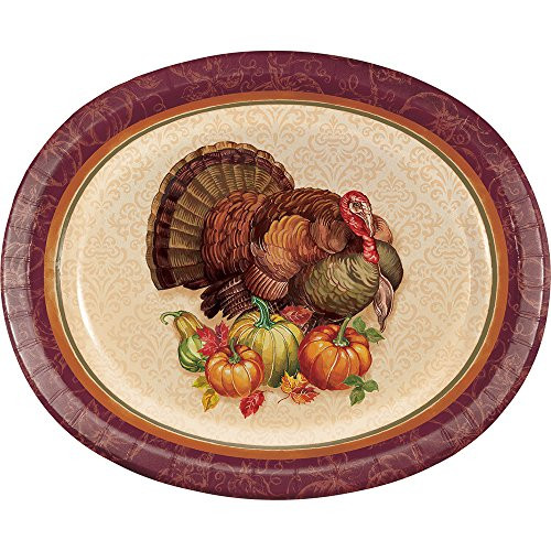 Thanksgiving Turkey Oval Plates, 8 Count