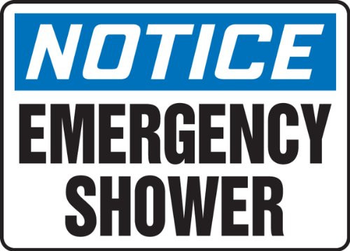 Accuform MFSD817VP Plastic Safety Sign, Legend"NOTICE EMERGENCY SHOWER", 10" Length x 14" Width x 0.055" Thickness, Blue/Black on White Accuform MFSD817VP Plastic Safety Sign, Legend"NOTICE EMERGENCY SHOWER", 10" Length x 14" Width x 0.055" Thickness, Blue/Black on White