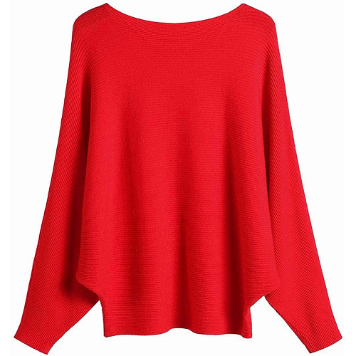 EDSTAR Boat Neck Batwing Sleeves Dolman Knitted Sweaters Autumn/Winter Pullovers Tops for Women Red