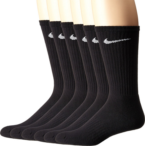 Nike Unisex Performance Cushion Crew Socks with Band (6 Pairs), Black/White, Large