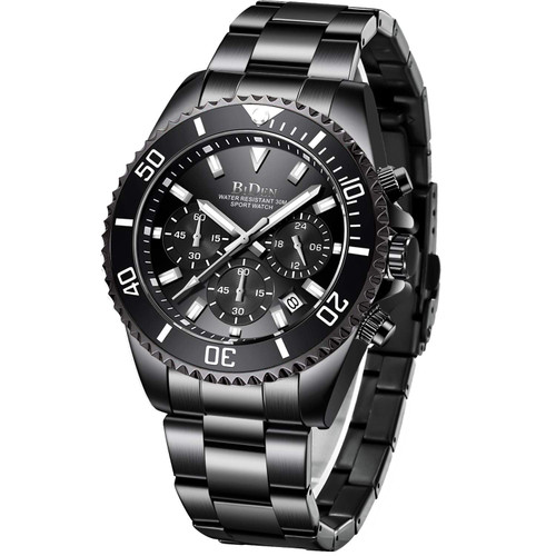 Mens Watches Chronograph Black Stainless Steel Waterproof Date Analog Quartz Watch Business Wrist Watches for Men