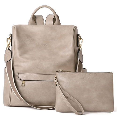 CLUCI Backpack Purse for Women Leather Fashion Designer Ladies Shoulder Bags Anti-Theft Travel Daypack Work Large Backpack 2Pc Grey