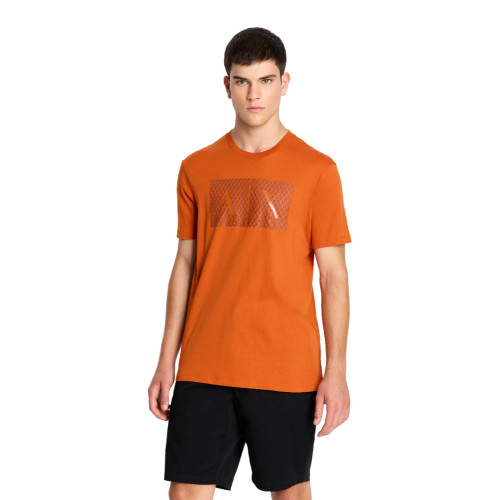 A|X Armani Exchange Men's Crew Neck Logo Tee, Ember Orange Box, XL
