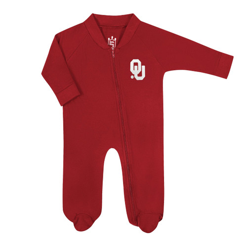 Little King NCAA Long Sleeve Full Zip Footed Romper-Oklahoma-Crimson-3-6 Months