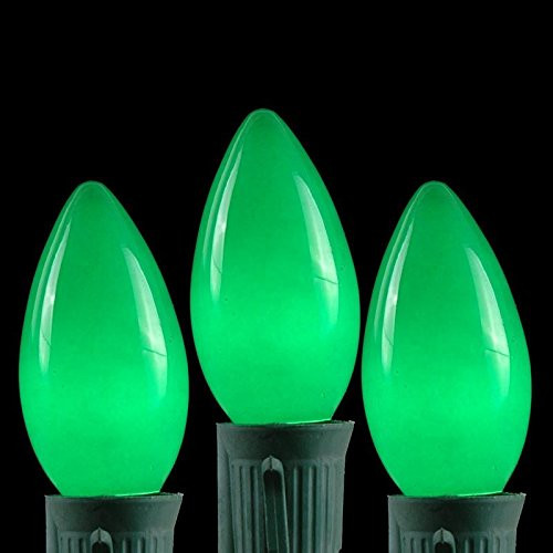 Novelty Lights 25 Pack C9 Ceramic Outdoor Christmas Replacement Bulbs, Green, E17/C9 Base, 7 Watt