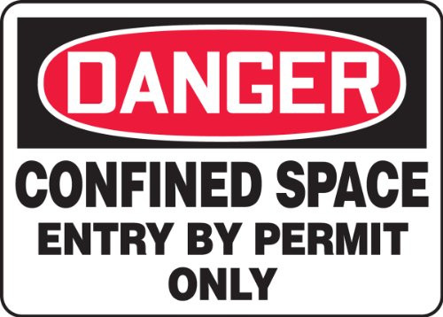 Accuform MCSP018VP Plastic Safety Sign, Legend"DANGER CONFINED SPACE ENTRY BY PERMIT ONLY", 10" Length x 14" Width x 0.055" Thickness, Red/Black on White
