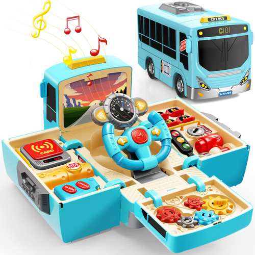 Geyiie Big School Bus Toys, Kids School Bus Toys with Music Preshool Leaning Toys