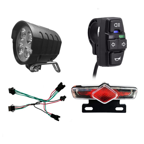 Electric Bike Headlight and Tail Light Sets,Ebike Headlight Front Rear Light Taillight with Horn for Electric Bicyle Headlight Kit (Black)