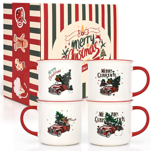 Maustic Christmas Mugs Set of 4, Ceramic Christmas Coffee Mugs with Red Truck, Merry Christmas Holiday Mugs, Christmas Coffee Cups for Hot Chocolate Hot Cocoa, Gifts for Family, Holiday Cups 13 Oz Maustic Christmas Mugs Set of 4, Ceramic Christmas Coffee Mugs with Red Truck, Merry Christmas Holiday Mugs, Christmas Coffee Cups for Hot Chocolate Hot Cocoa, Gifts for Family, Holiday Cups 13 Oz