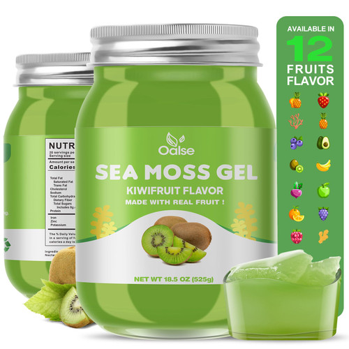 Irish Sea Moss Gel Organic Raw - Real Sea Moss and Kiwifruit Mixture - 18.5OZ Wildcrafted SeaMoss Advanced Gel Kiwifruit Flavor