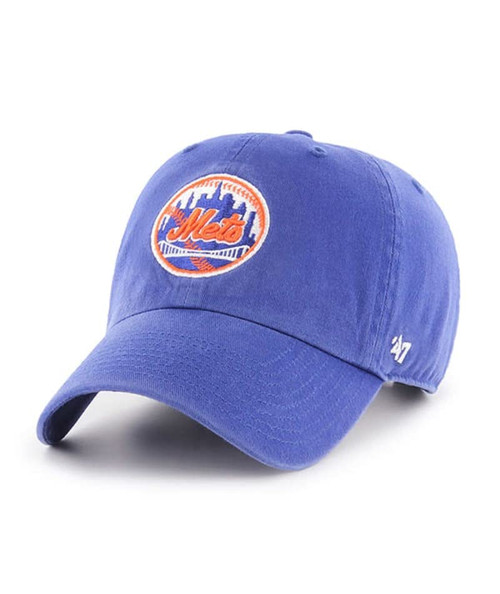 '47 New York Mets Hat (NY Mets) Mens Womens Clean Up Adjustable Baseball Cap, Cooperstown Logo, Royal Blue, One Size