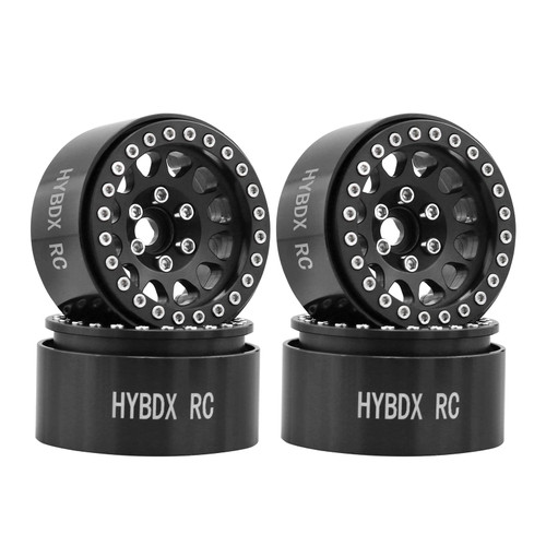 HYBDX Rc 1.9 Inch Aluminum Alloy Beadlock Wheel Rim Hub 4pcs Suit for 1:10 RC Crawler Axial SCX10 SCX10 II TRX4 RC4WD D90. (Black)