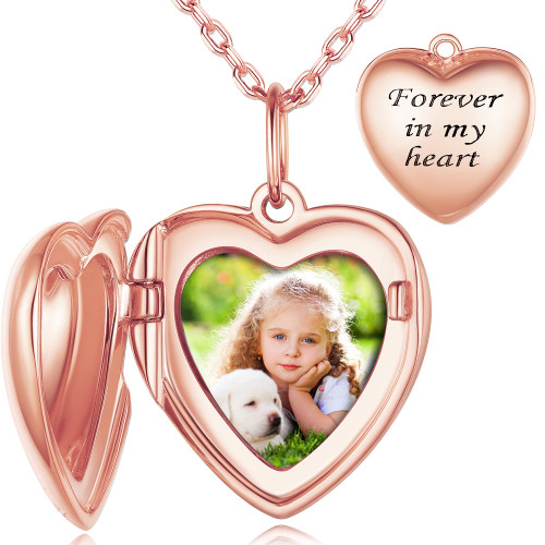Forever in my Heart Locket Necklace for Women Rose Gold Heart Locket Necklace That Holds Picture Photo Keep Memorial Accessories Chain 16 Inch Custom Jewelry Personalized Locket Necklace for Girls