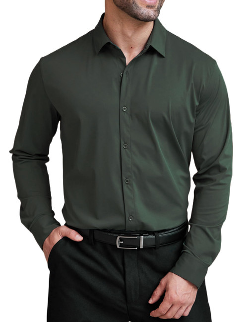 COOFANDY Men Wrinkle Free Dress Shirts Casual Button Down Shirt Long Sleeve Slim Fit Dress Shirt Dark Army Green COOFANDY Men Wrinkle Free Dress Shirts Casual Button Down Shirt Long Sleeve Slim Fit Dress Shirt Dark Army Green