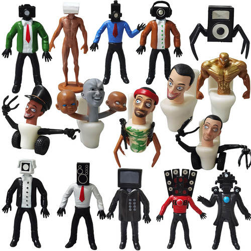 Monsles 16Pcs Skibidi-T Toy Action Figure PVC S-Toilet Games Titan Cameraman Tv Man Speakerman G Man Figures Toys, Black