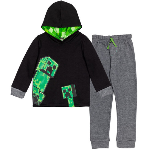 Minecraft Creeper Little Boys Fleece Hoodie & Pants Set Black/Gray 6