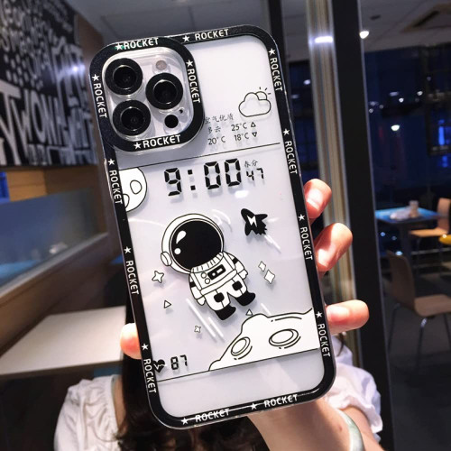 Cartoon Transparent Astronaut Phone Case for iPhone 11 12 13 Pro Max XS X XR 7 8 Plus SE 2020 Cute Bumper Back Cover,01,for iPhone 12Pro Max
