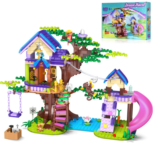 Friends Treehouse Building Toy - Friendship Tree House Building Kit with LED Light, Slides, Swing, Animals - Creative Forest Toy Construction Set Gift for Kids 6 7 8 9 10-751Pcs