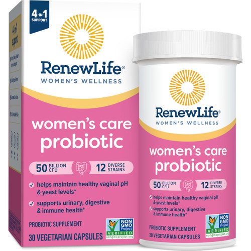 Renew Life Women's Probiotic Capsules, 50 Billion CFU Guaranteed, Supports Vaginal, Urinary, Digestive and Immune Health*, L. Rhamnosus GG, Dairy, Soy and gluten-free, 30 Count Renew Life Women's Probiotic Capsules, 50 Billion CFU Guaranteed, Supports Vaginal, Urinary, Digestive and Immune Health*, L. Rhamnosus GG, Dairy, Soy and gluten-free, 30 Count