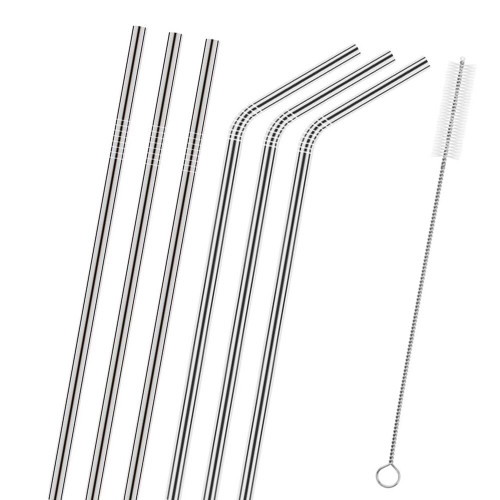 Zicome Set of 6 Stainless Steel Reusable Drinking Straws and Cleaning Brush Set