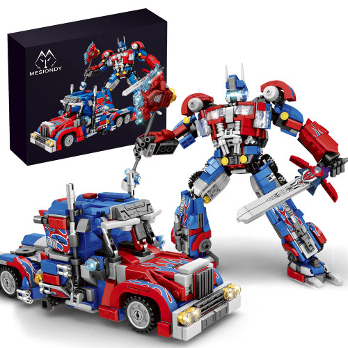 Mesiondy Robot Building Toy Set, 2 in 1 Transforming Robot Building Kit, Construction Truck Blocks Toys for Boys Age 6+ Year Old (Blue