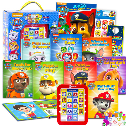 Paw Patrol Read Along Books for Kids - Bundle with 8 Read Aloud Books and Electronic Reader Plus Stickers and More Featuring Chase, Rubble, and Skye (Paw Patrol Reader Book Set)