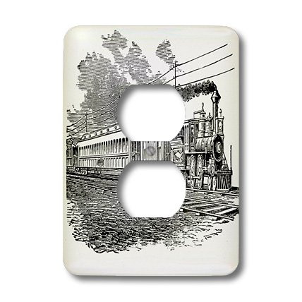 3dRose LSP_47894_6 Antique Steam Train Sketch Outlet Cover